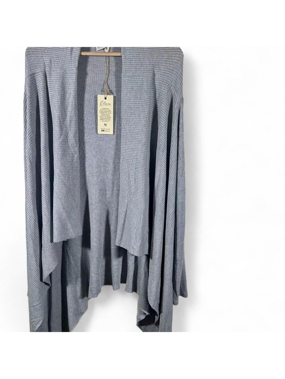 Elan NWT Gray Ribbed Draped Cardigan Size M Waterfall Open Front
